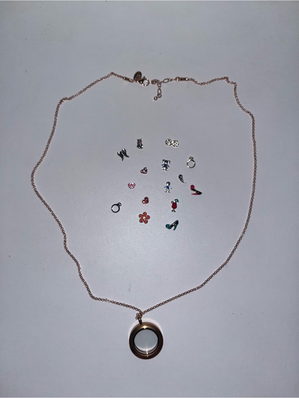 Origami Owl Rose Gold locket  with Colorful Mini Charms